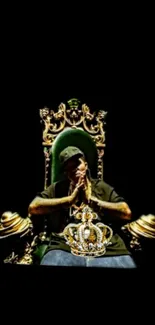 Luxurious throne with a royal crown design on a phone wallpaper.