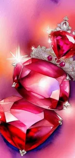 Artistic ruby crown with sparkling gems on a colorful background.