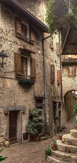 Quaint rustic stone alley with charming architecture.