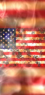 Rustic American flag wallpaper with a distressed design and vibrant colors.