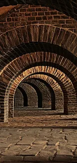 Rustic brick archway tunnel with stone floor.