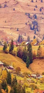 Rustic hillside village with autumn colors.