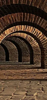 Rustic brick archway with warm brown tones and historic architectural design.