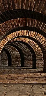 Rustic brick archway with textured stone path in warm tones.