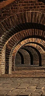 Arched brick passageway with intricate patterns and warm tones for mobile wallpaper.
