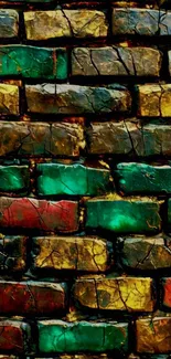 Rustic colorful brick wall texture with rich earth tones.