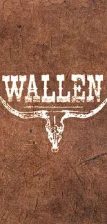 Rustic brown wallpaper with a bull skull and 'Wallen' text.