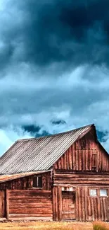 Rustic wooden cabin under a moody blue sky, perfect for wallpapers.