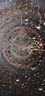 Antique clock with water droplets on a rustic background.