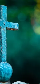 Rustic cross with teal background mobile wallpaper.