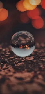 Crystal ball with a rustic bokeh background.