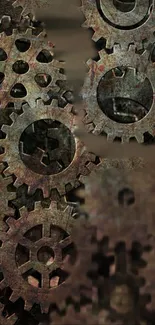 Mobile wallpaper featuring intricate rustic gears with a steampunk design.