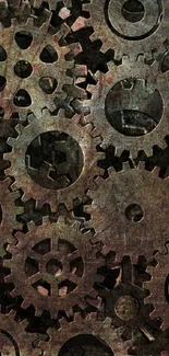 Intricate rusty gear design in industrial wallpaper.