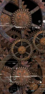 Steampunk wallpaper with rustic gears and dark background.