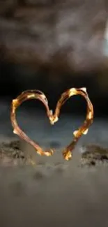 Heart-shaped twig creating a rustic, nature-themed mobile wallpaper.