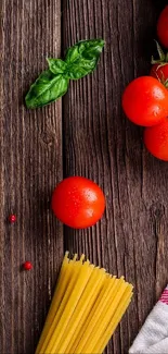 Vibrant rustic kitchen wallpaper featuring fresh ingredients.