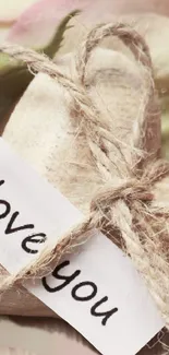 Romantic rustic love note wrapped in twine with soft beige colors.