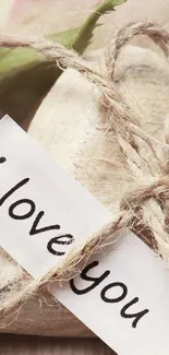 Rustic heart with love note tied with twine.