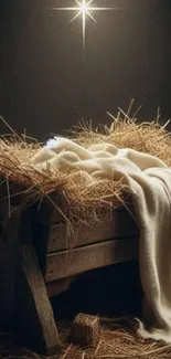 Rustic manger under a shining star.