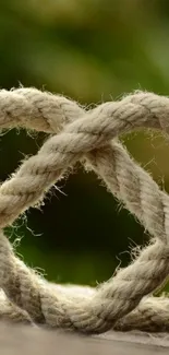 Rustic rope heart against a green blurred background, ideal for mobile wallpaper.