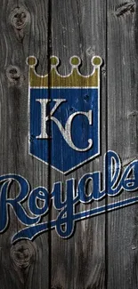 Kansas City Royals logo on rustic wood background wallpaper.