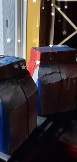 Wooden blocks with stars and stripes design.