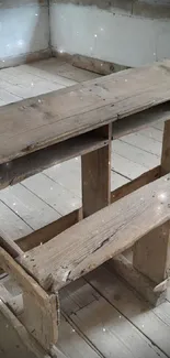 Rustic wooden desk in a minimalist room with natural textures.