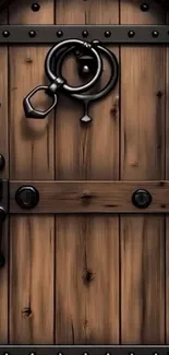 Rustic wooden door with iron handle.