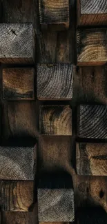 Rustic wooden blocks wallpaper with natural texture pattern.