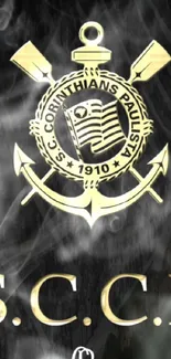 Gold S.C.C.P emblem on dark background mobile wallpaper.