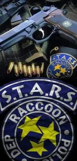 S.T.A.R.S. tactical emblem with gear and Raccoon Police badge in dark blue tones.