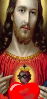 Sacred Heart icon featuring Jesus with a radiant heart and divine presence.