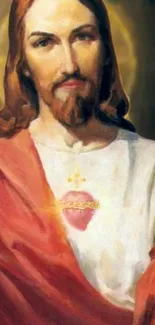 Sacred Heart of Jesus artwork with red and white hues.