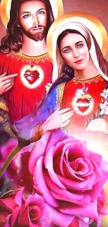 Sacred Heart artwork in vibrant colors with religious symbolism.