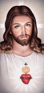 Sacred Heart of Jesus wallpaper with a radiant and spiritual depiction.