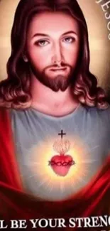 Sacred Heart Jesus mobile wallpaper with vibrant colors and spiritual theme.