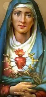 Virgin Mary with Sacred Heart in spiritual art wallpaper.