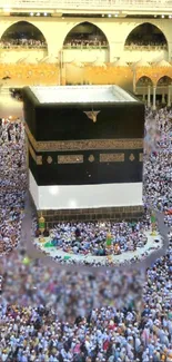 Kaaba surrounded by pilgrims during a spiritual pilgrimage in Mecca.