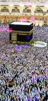 A large crowd performing Hajj around the Kaaba, showcasing unity and spiritual devotion.