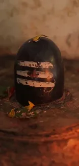 Sacred Shiva Lingam with spiritual markings.