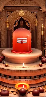 Sacred temple altar with glowing centerpiece.