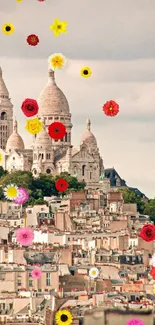 View of Sacré-Cœur Basilica from Paris skyline, iconic and historic landmark.