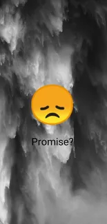 Sad emoji on grayscale cloudy background wallpaper.