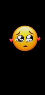 Sad emoji with 'Miss you' text on dark background