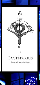 Sagittarius design on dark blue collage wallpaper.