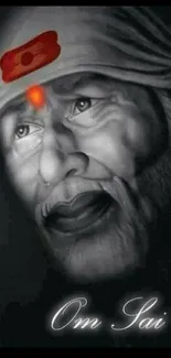 Sai Baba grayscale spiritual portrait wallpaper.