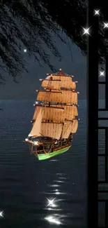 Majestic sailing ship on a moonlit sea.