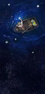 Mobile wallpaper of a boat sailing in a starry night sky.