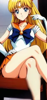 Sailor character sitting confidently in anime-style art with vibrant colors.