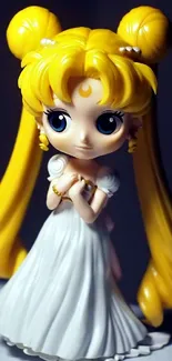 Sailor Moon figurine in white dress with dark background for mobile wallpaper.